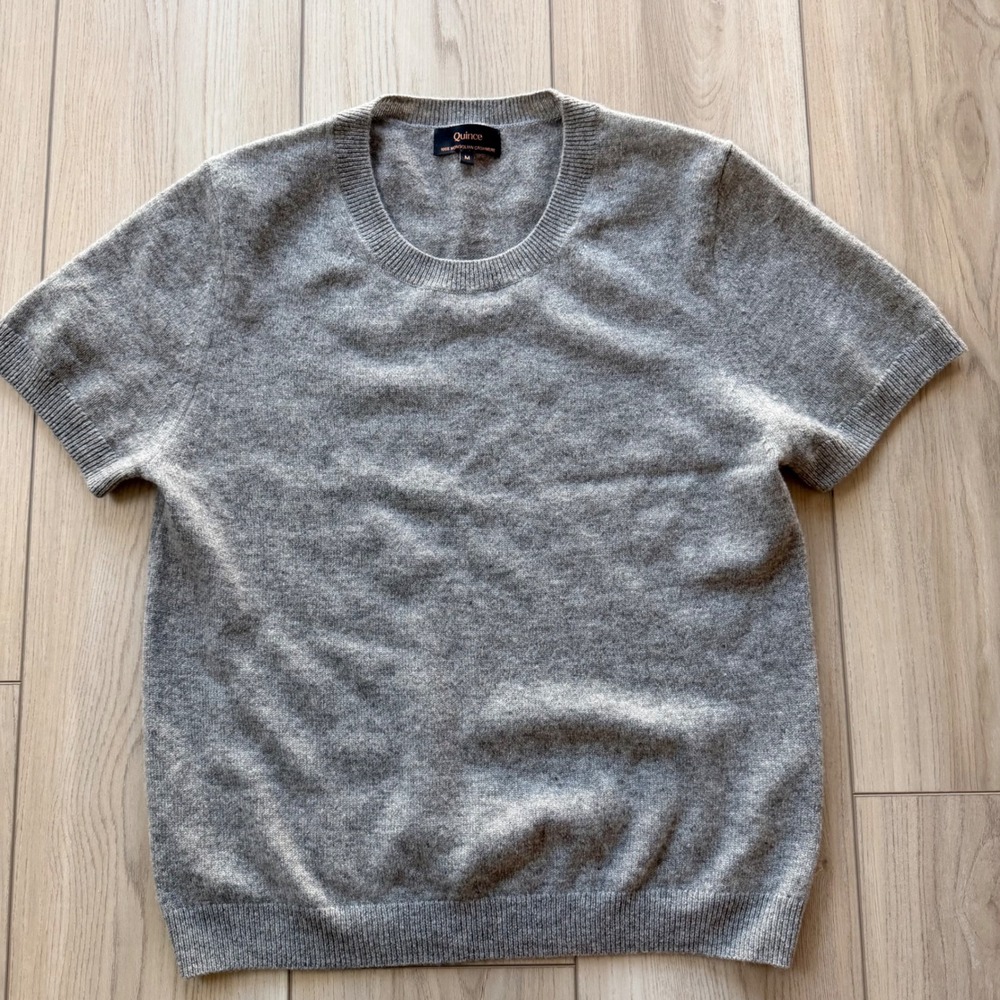 Quince Short Sleeve Sweater Women Medium Gray 100% Mongolian Cashmere Crewneck